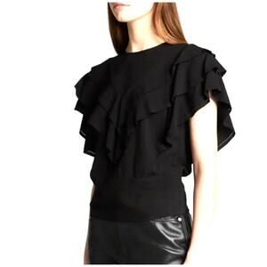 ISABEL MARANT Etoile Heaven Short Sleeve Frill Top Black Size 36 /4 Small